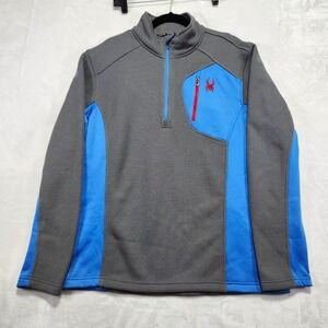 Spyder Mens Gray Blue Waffle Knit 1/4 Zip Pullover Jacket Athletic Spyder Logo